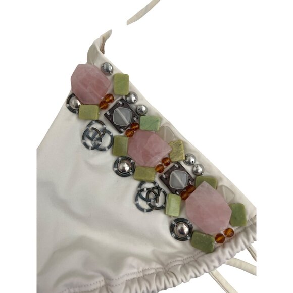 Victorias Secret Ivory Beaded Triangle Bikini Top - Picture 2 of 5